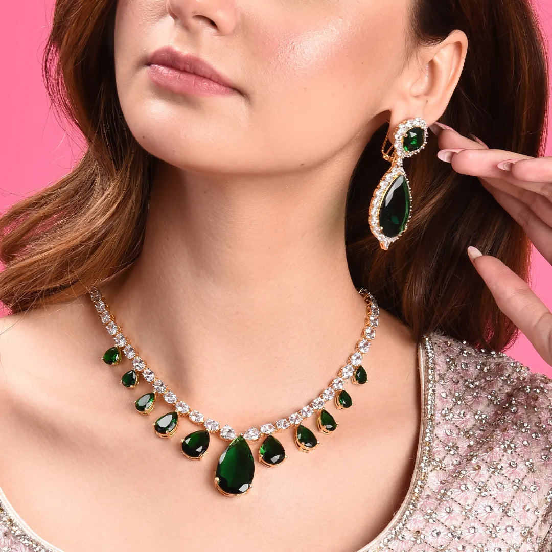 Radiant Elegance: American Diamond Necklace Set with Earrings - Comple –  sagunittujewel